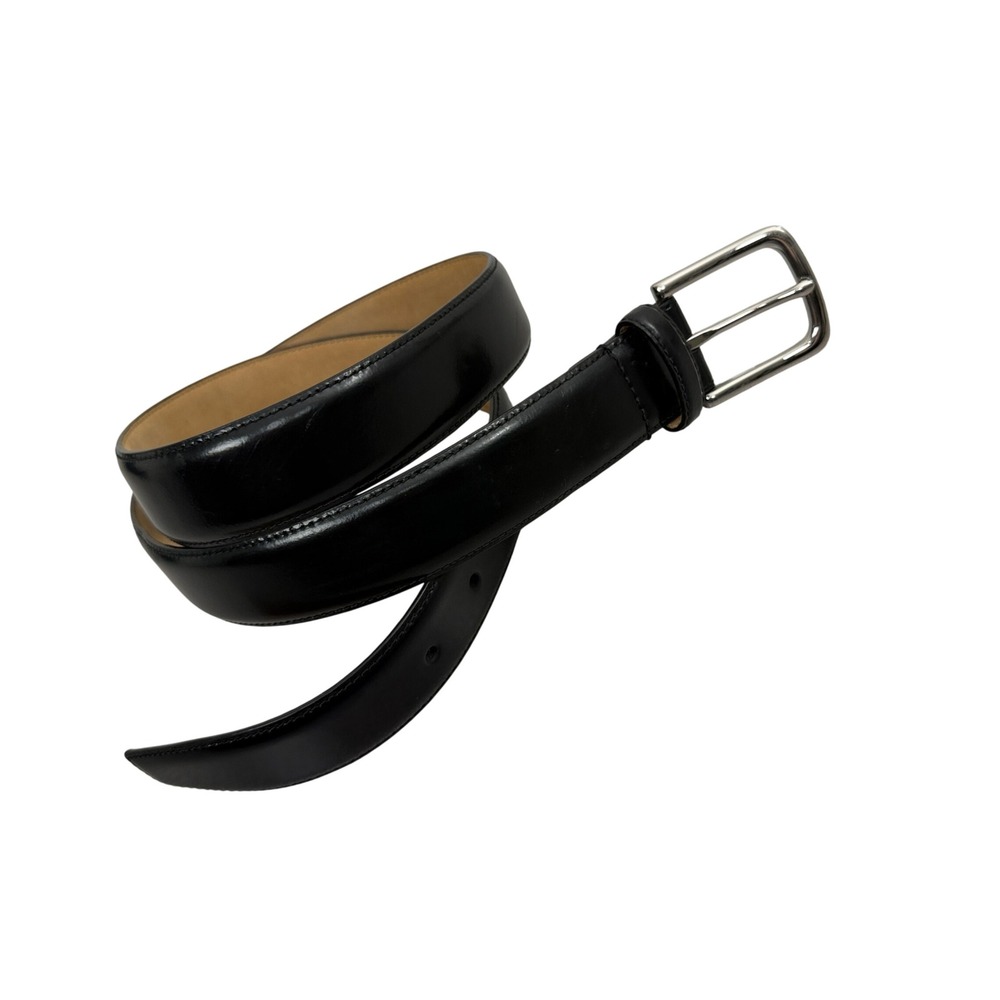 Cole Haan Belt Mens 38 Black Leather Dress Casual Silver Tone Buckle 38/95